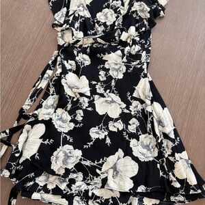 Free People Black and Cream Floral Mini Dress